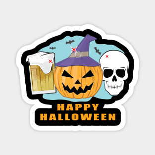 Happy Beer Halloween - Spooky Skull and Pumpkin Magnet