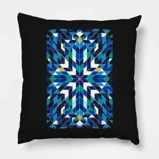 Triangles 2 abstract tribal blue pattern Pillow