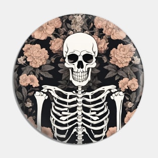 spooky human skeleton among flowers Pin