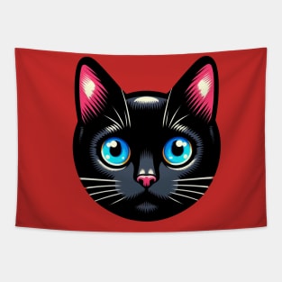 a black cat with big blue eyes Tapestry