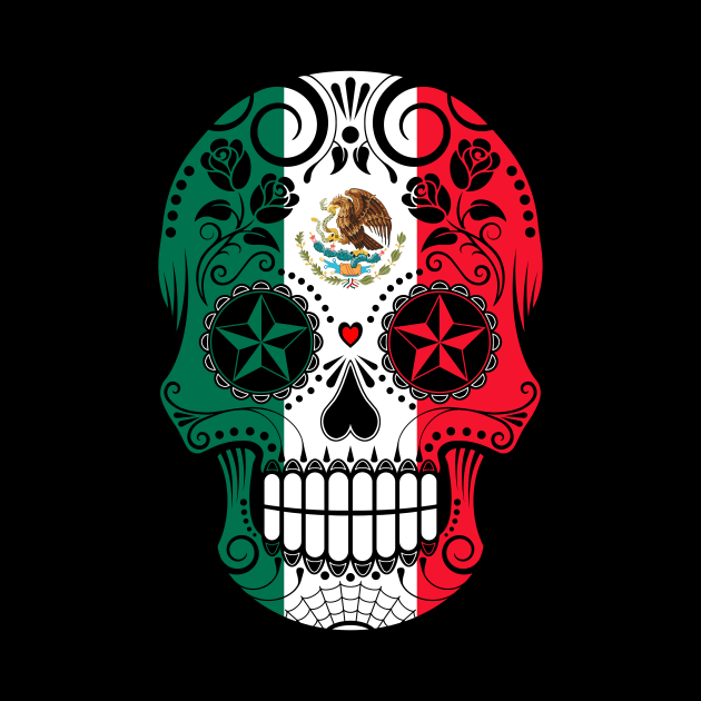 Sugar Skull with Roses and Flag of Mexico by jeffbartels