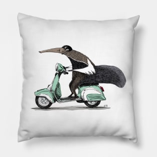 Anteater on a Vespa - Green Pillow