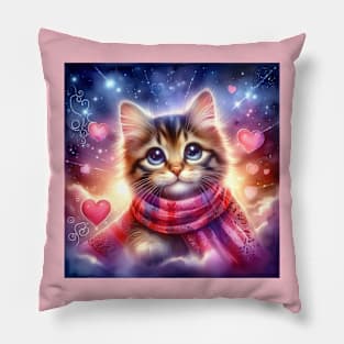 Cute cat wearing a red scarf in valentine day Pillow