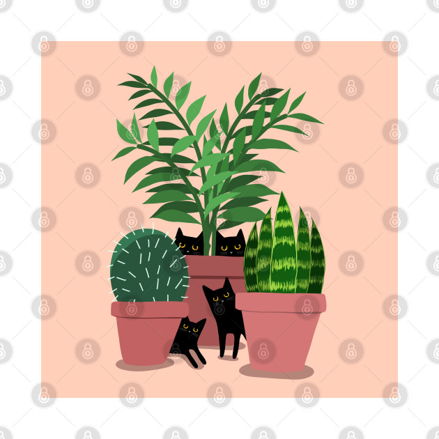 Black Cats and Potted Plants - Black Cat - Phone Case