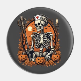 Skeleton nurse, registered nurse halloween design Pin