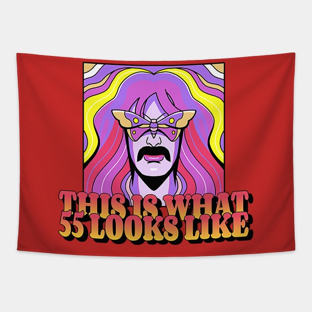 This is what 55 looks like (long-haired hippie psychedelic butterfly mustache) Tapestry by PersianFMts