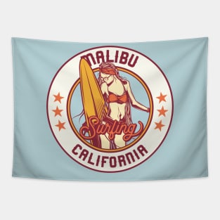 Vintage Surfing Badge for Malibu, California Tapestry