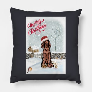 Red rish Setter Merry Christmas Santa Dog Pillow