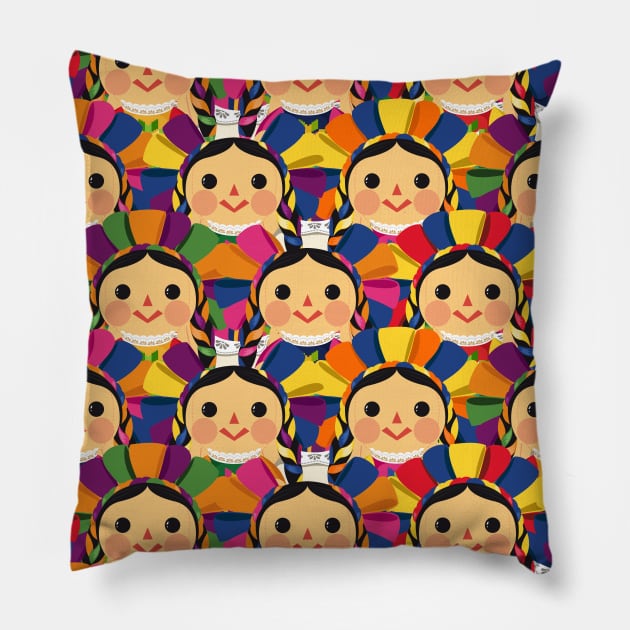 Mexican Doll, María. Mexican Otomi Doll Pattern. Traditional Mexican Rag Doll T-Shirt Pillow by Akbaly