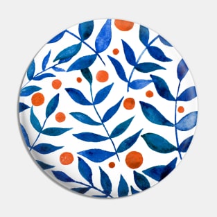 Watercolor branches and berries - blue and orange Pin