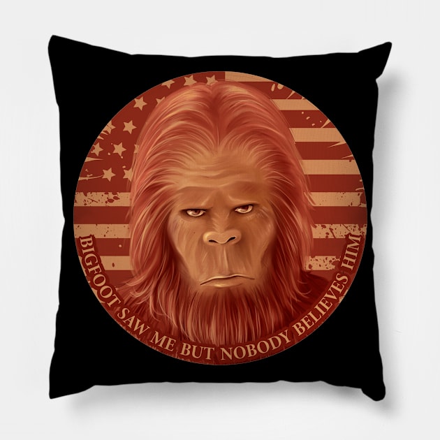 Bigfoot American Flag Pillow by Tesszero