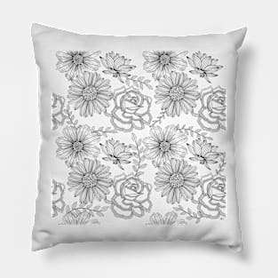 Flowers Line Art - Bright Pink Pillow