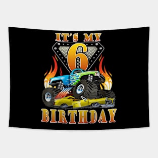 Kids Monster Truck 6 Year Old Shirt 6Th Birthday Boy Monster Car Tapestry