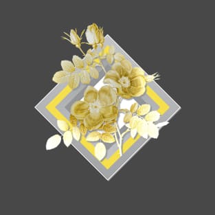 Botanical Illustration Austrian Briar Rose in Gray and Yellow T-Shirt