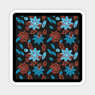 seamless pattern with leaves and flowers linocut style Magnet