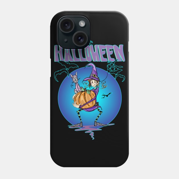 Cute Halloween Witch And Cat Phone Case by AuburnQuailart