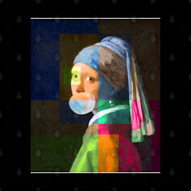 The Girl With A Pearl Earring And Bubble Gum, Colorful by TeeFusion-Hub