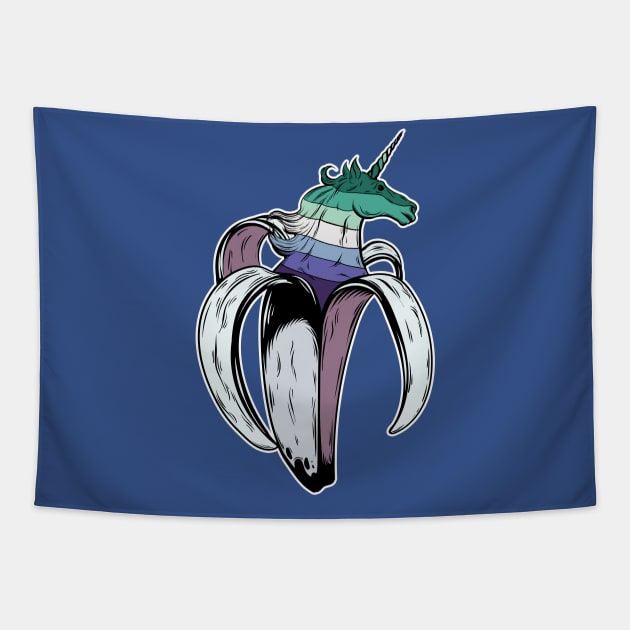 Gay Man Unicorn Banana LGBT Pride Flag Tapestry by Psitta