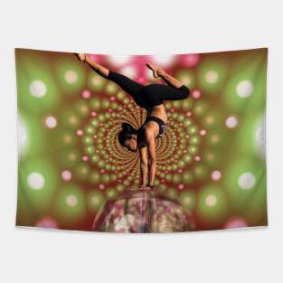 Extatic yoga pose with disco lights Tapestry