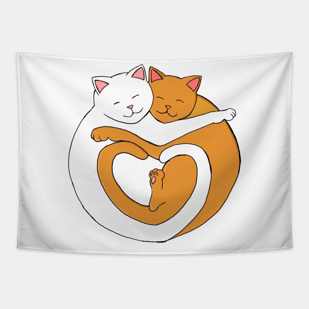 Valentine's Heart Cats Orange and White All You Need is Snugs Tapestry by xenotransplant