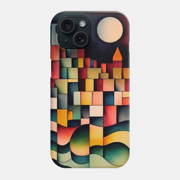 A cityscape and full moon in Kleeland Phone Case by bulografik