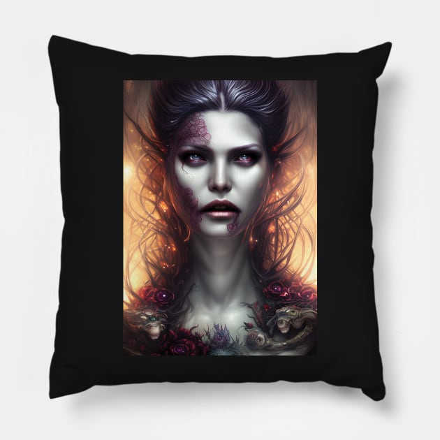 Mysterious Gothic Woman | Gothic Aesthetic | Beautiful Vampire Woman Pillow by GloomCraft
