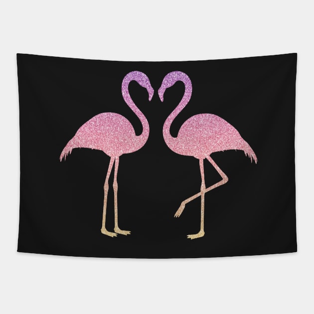 Pink Sunset Sunrise Ombre Faux Glitter Flamingos Silhouette Tapestry by Felicity-K