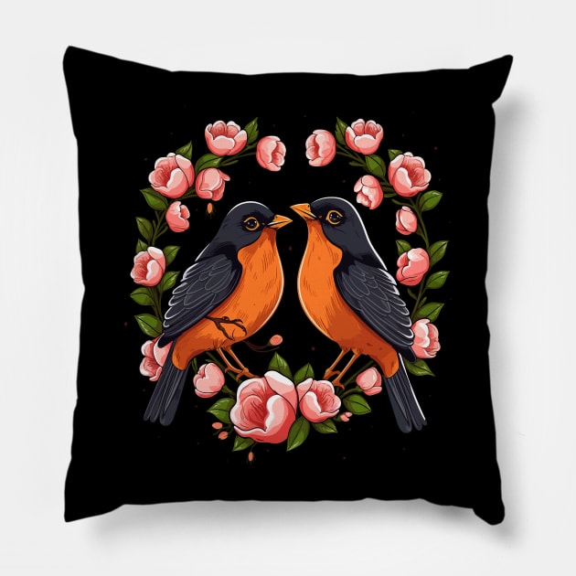 American Robin Valentine Day Pillow by JH Mart