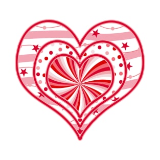 RED AND WHITE  CANDY CANE CHRISTMAS PATTERN HEART T-Shirt