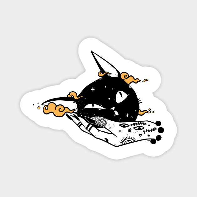 Cute Black Cat Head And Witch Hand Magnet by cellsdividing