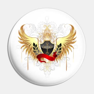 Black shield with golden wings Pin