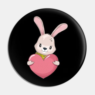 Valentine Heart with Cute Funny Rabbit Pin