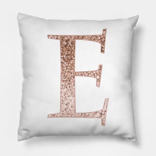 E rose gold glitter monogram letter Pillow