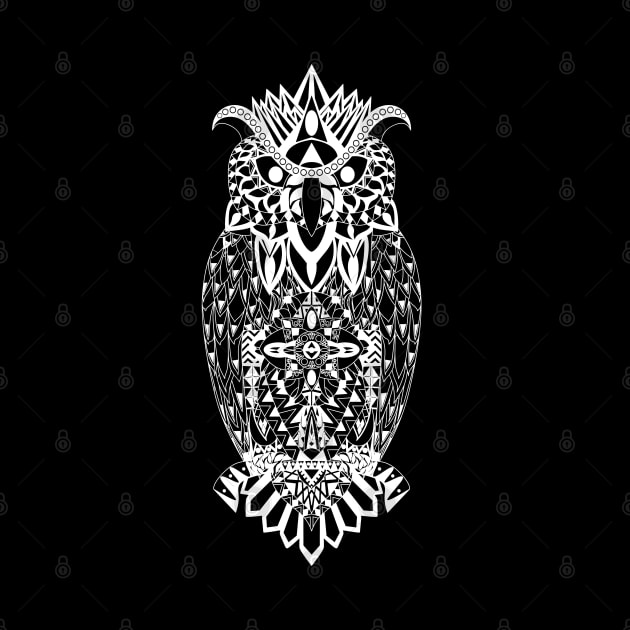 black mr owl in ecopop pattern aesthetic art by jorge_lebeau