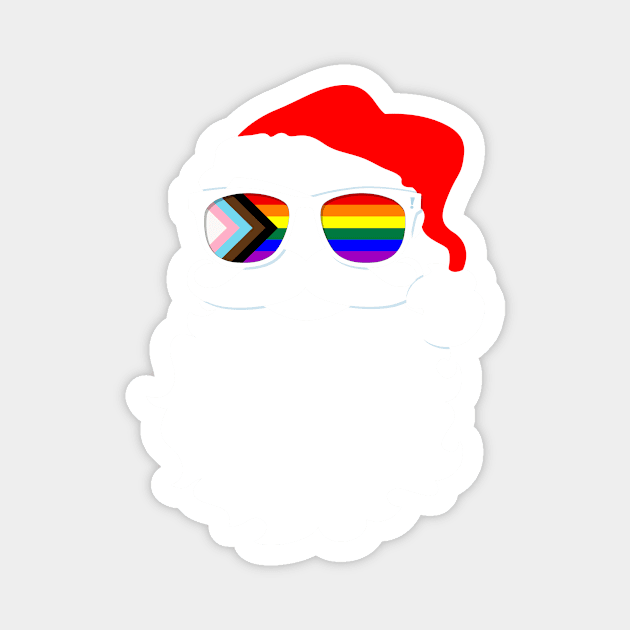 Santa Claus LGBTQ Progress Pride Flag Sunglasses Magnet by wheedesign