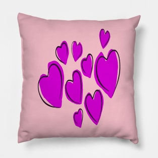 Cute Hearts Hand Drawn Bold Pink Romantic Doodle Pillow