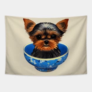 Just A Cute Teacup Yorkie Puppy Youre My Cup of Japanese Tea Yorkshire Terrier Tapestry