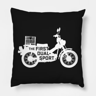 The First Dual-Sport Motorcycle (White) Pillow