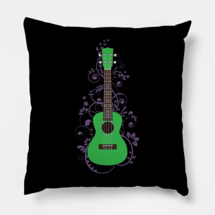 Green Ukulele Flowering Vines Pillow