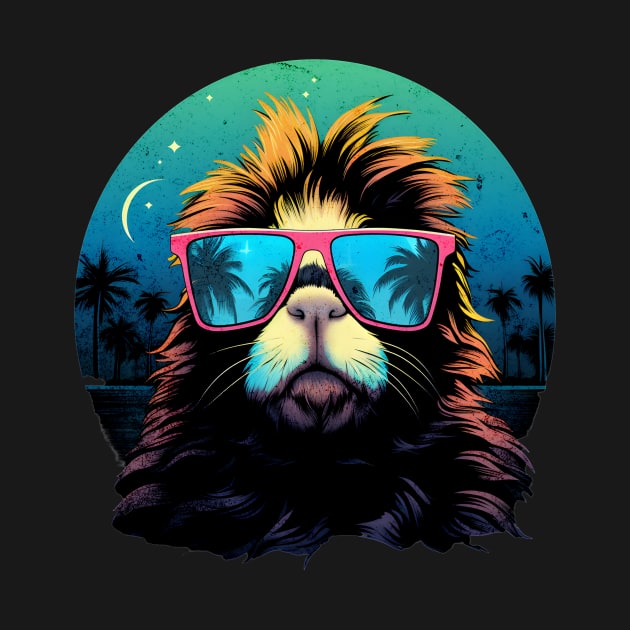 Retro Wave Peruvian Guinea Pig Sunglas Shirt by Miami Neon Designs