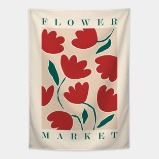 Flower market, Retro print, Botanical art, Aesthetic poster, Abstract flowers, Floral art, Red tulips Tapestry