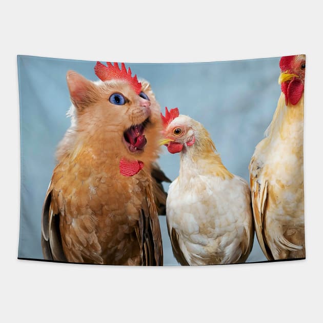 Chickitten Chicat Cat Chicken Hybrid Tapestry by Random Galaxy