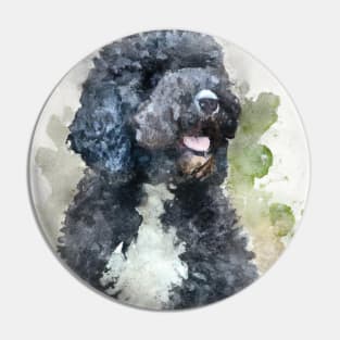 Portuguese Water Dog Watercolor Painting - Dog Lover Gifts Pin