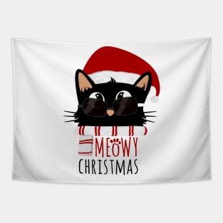 Meowy Christmas Cute Black Dad Cat Tapestry