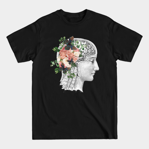 Disover Brain human anatomy,Floral, apricot roses, Mental Health - Mental Health - T-Shirt