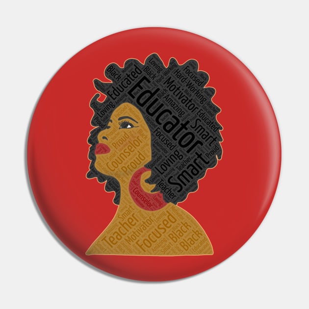 Black Teacher Educator Words in Afro Pin by blackartmattersshop