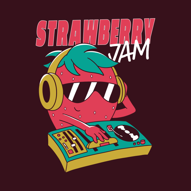 Funny Strawberry Jam DJ Turntable Cartoon by SLAG_Creative