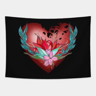 Heart with flowers Hand-drawn watercolor composition Tapestry