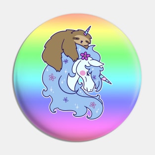 Sloth and Unicorn Pastel Rainbow Background Pin