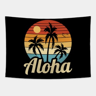 vintage retro sunset palm tree aloha hawaii tropical beach 70s 80s Tapestry